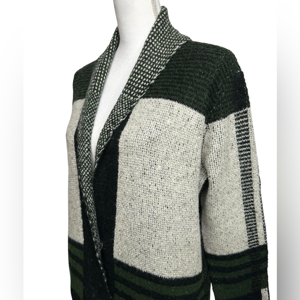 JOSEPH A / Black Green Cream Plaid Long sweater / Small / Preppy Bohemian Fall - Picture 6 of 15
